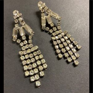 Vintage Silver Rhinestone Cocktail Clip Earrings